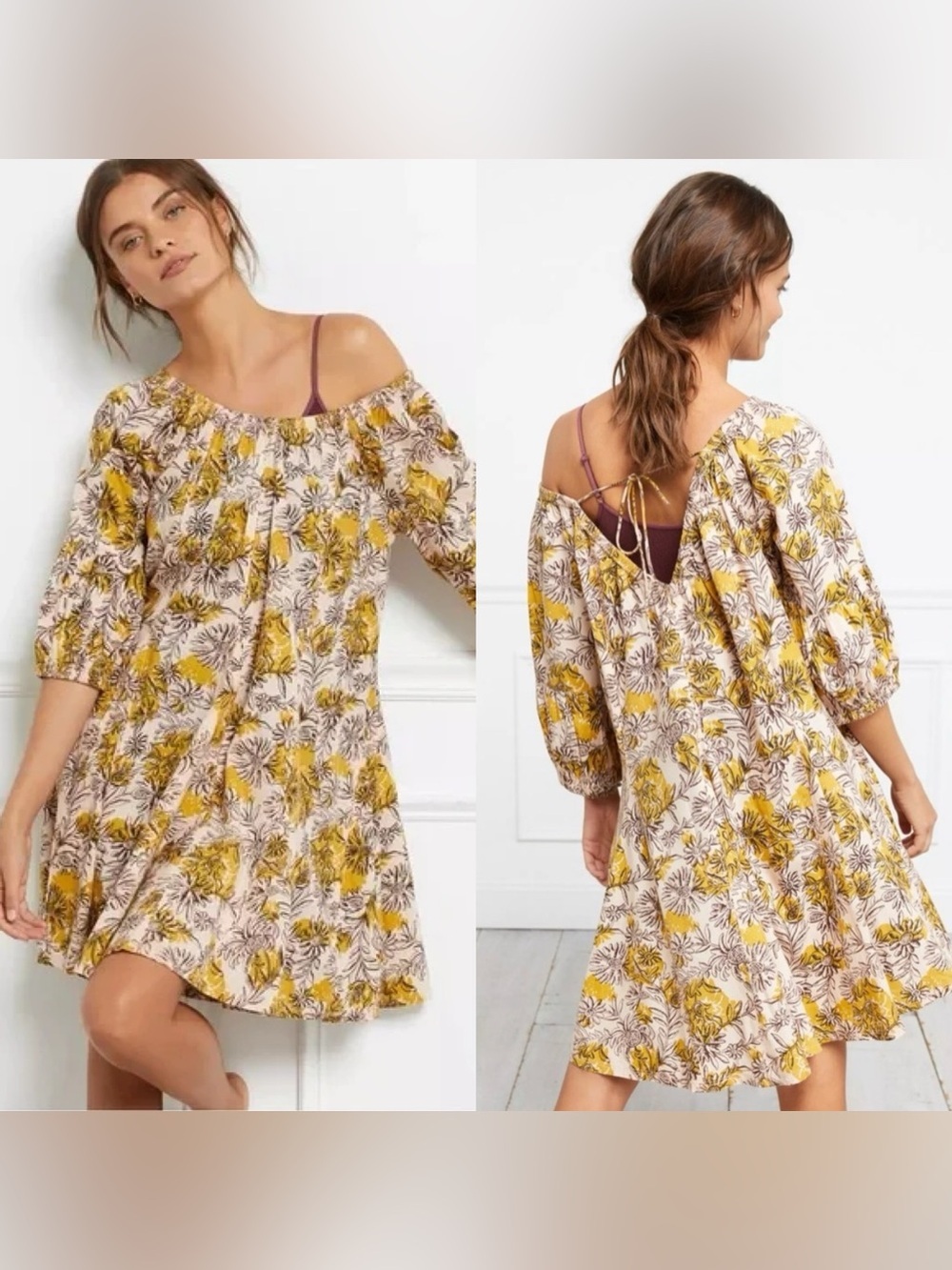 Anthropologie Daily Practice Mollie Tunic Off The Shoulder Floral Dress S